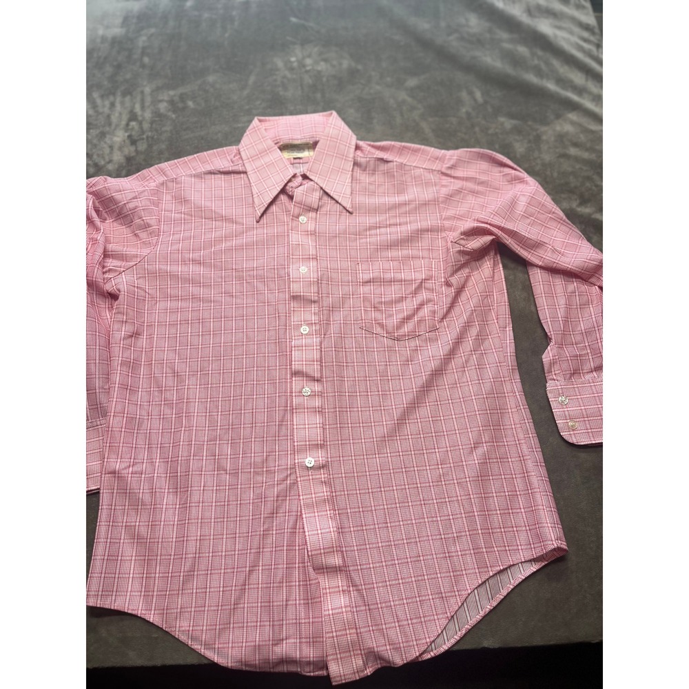 Vintage Towncraft Penn Prest Mens Dress Shirt‎ Plaid Pink Retro 15.5 32
